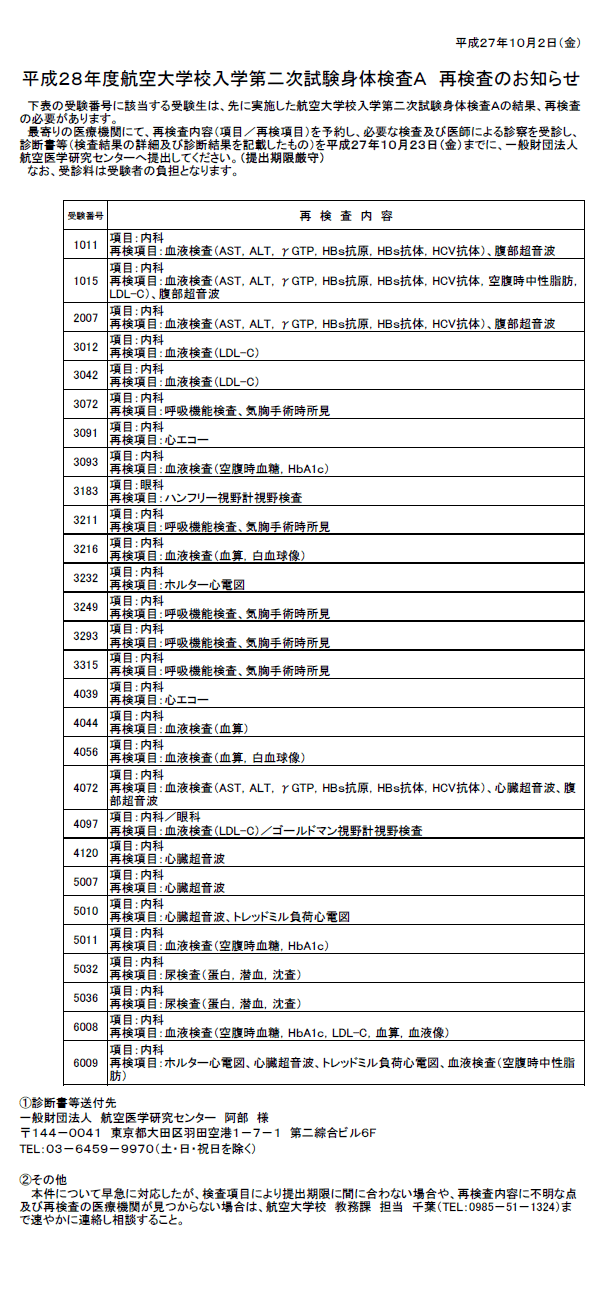 航空大学校二次試験対策 航空身体検査マニュアル